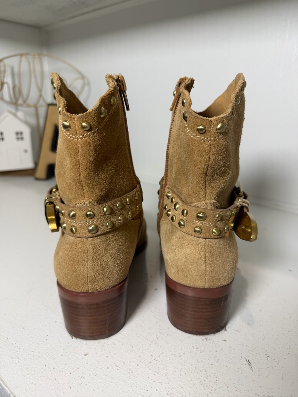 BCBG Generation Women's 8 Suede Studded Harness Moto Western Ankle Boot - Picture 6 of 10